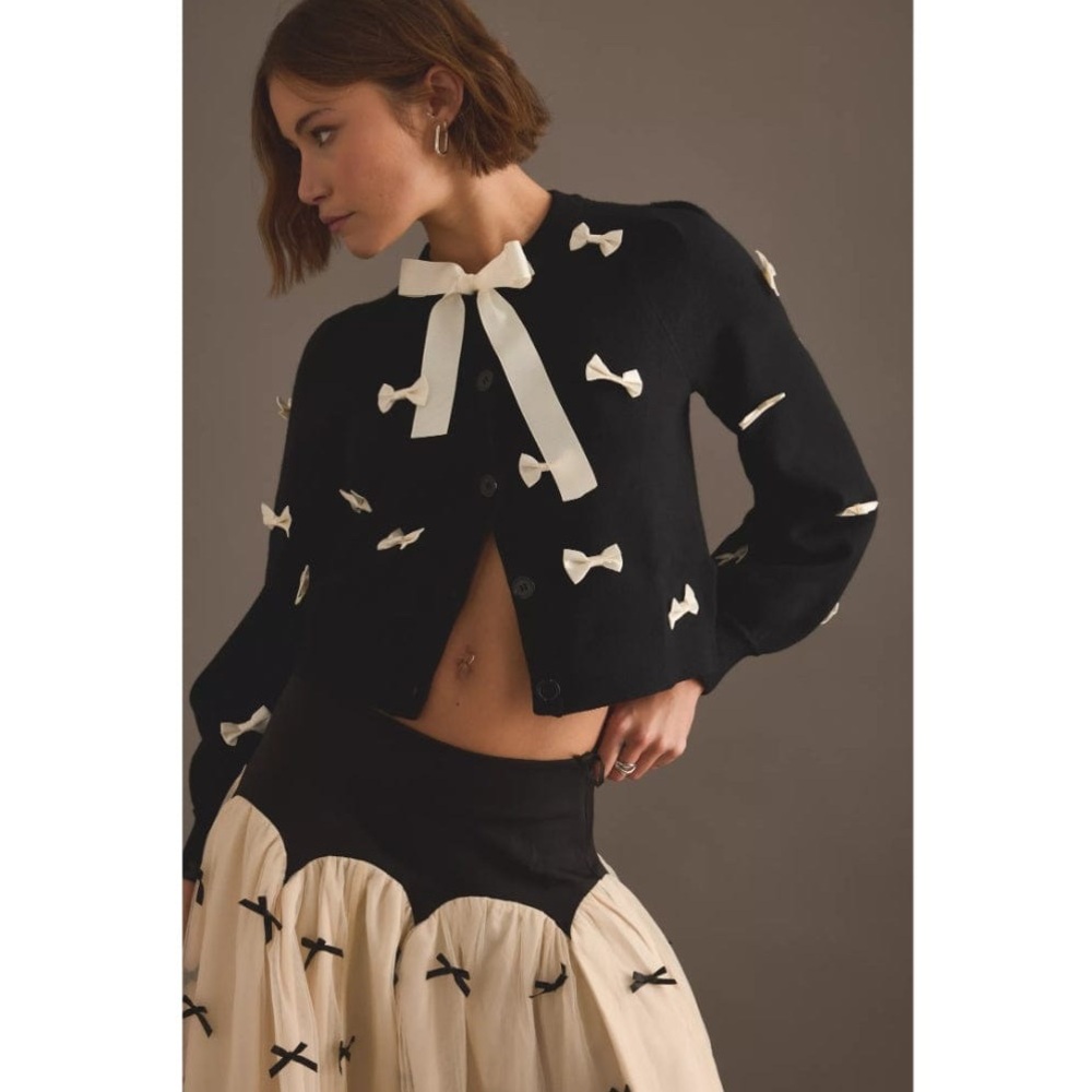 NWT Never Fully Dressed Bow Sophie Cardigan In Black - Picture 2 of 7